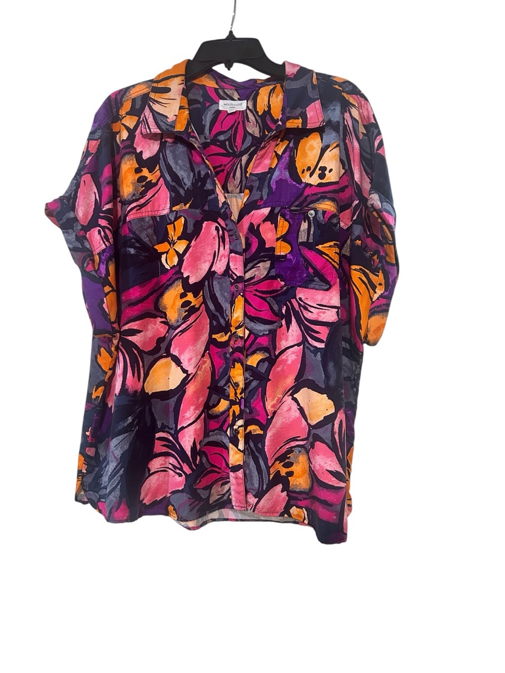 Westbound Floral Button-Down Shirt in Pink, Purple & Orange